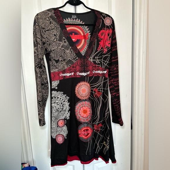 Desigual Dresses & Skirts - Desigual - Business Casual Office Wear Black and Red Long Sleeve Mini Dress